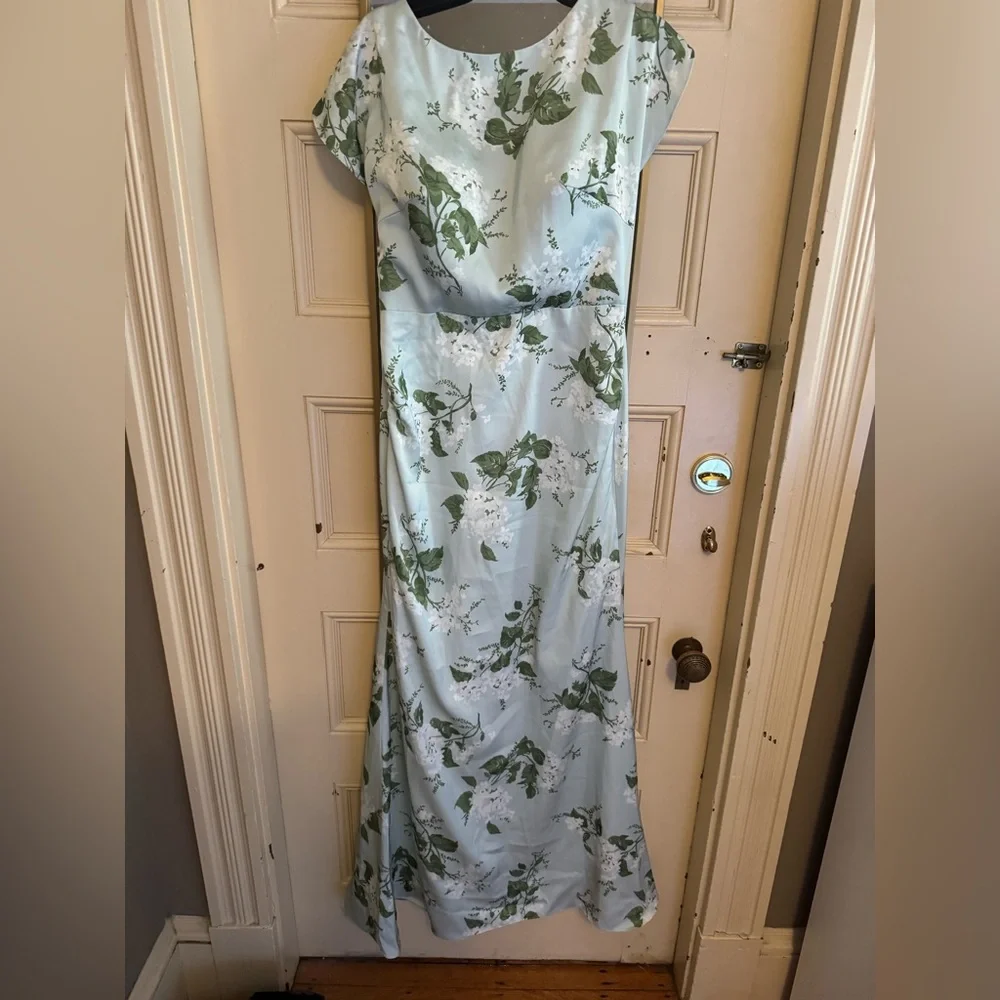 Elegant Mint Floral Satin Gown garden party new 6 satin green AW BRIDAL - Picture 5 of 7